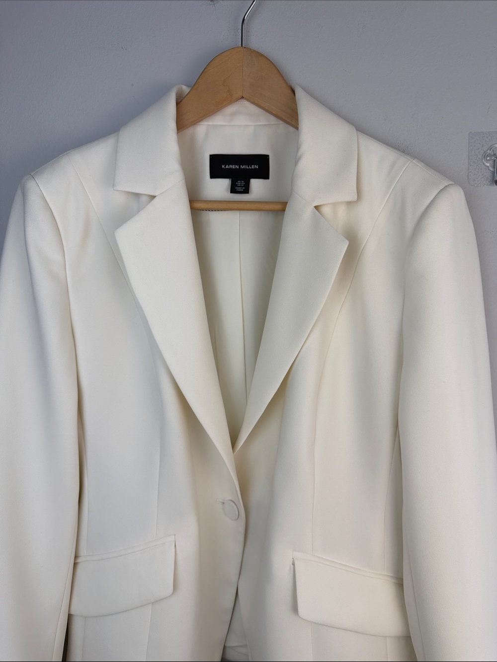 Karen Millen Tailored Crepe Blazer Ivory Structured Single Breasted Jacket Sz 12 - Picture 4 of 16